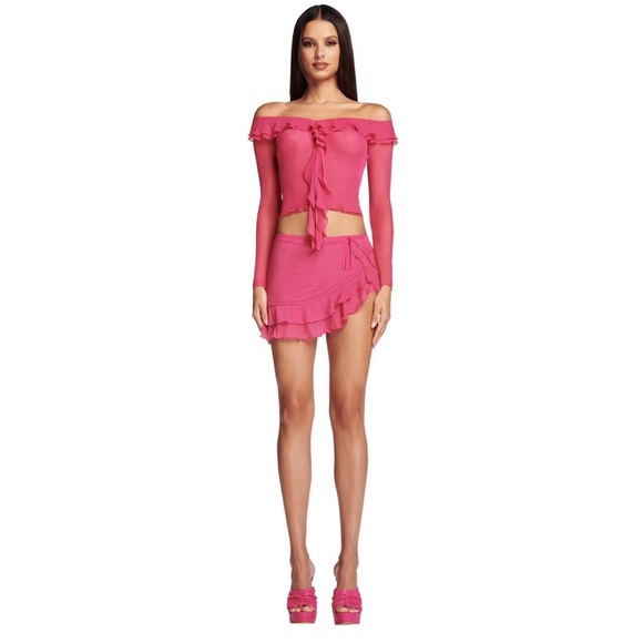 I.AM.GIA Tops - I.AM.GIA Pink Off-Shoulder Mesh Top
